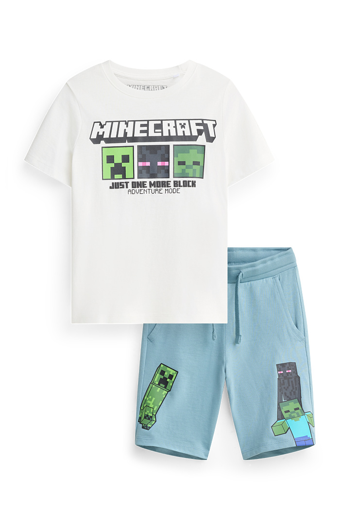 C&A Minecraft-Set-Kurzarmshirt und Shorts-2 teilig, Weiß, Größe: 134