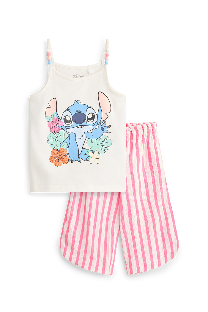 C&A Lilo & Stitch-Set-Top und Hose-2 teilig-gestreift, Weiß, Größe: 140