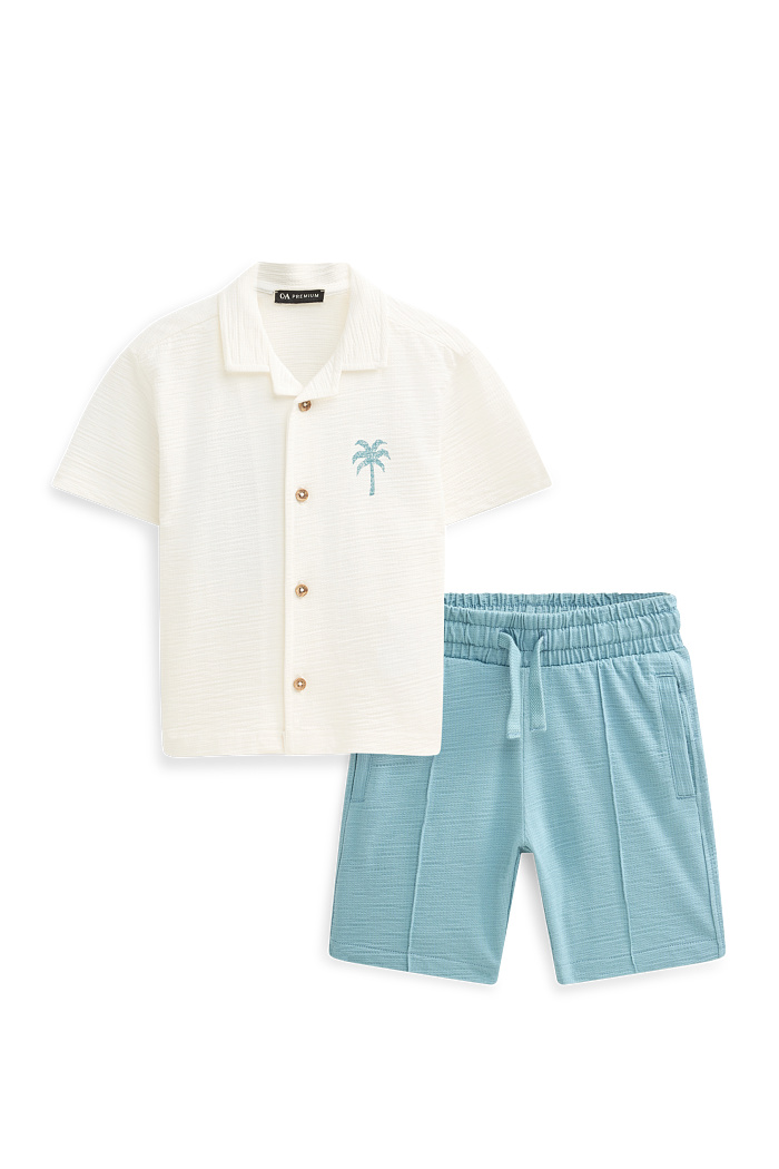 C&A Palme-Set-Hemd und Shorts-2 teilig-strukturiert, Weiß, Größe: 104