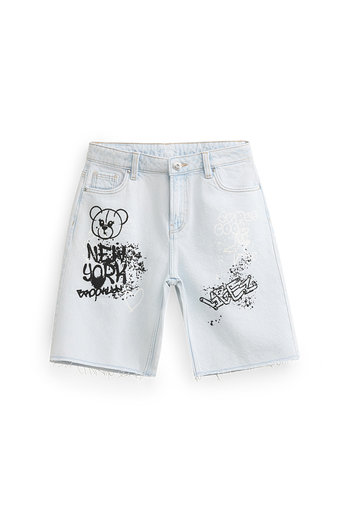 C&A Graffiti-Jeans-Shorts, Blau, Größe: 146