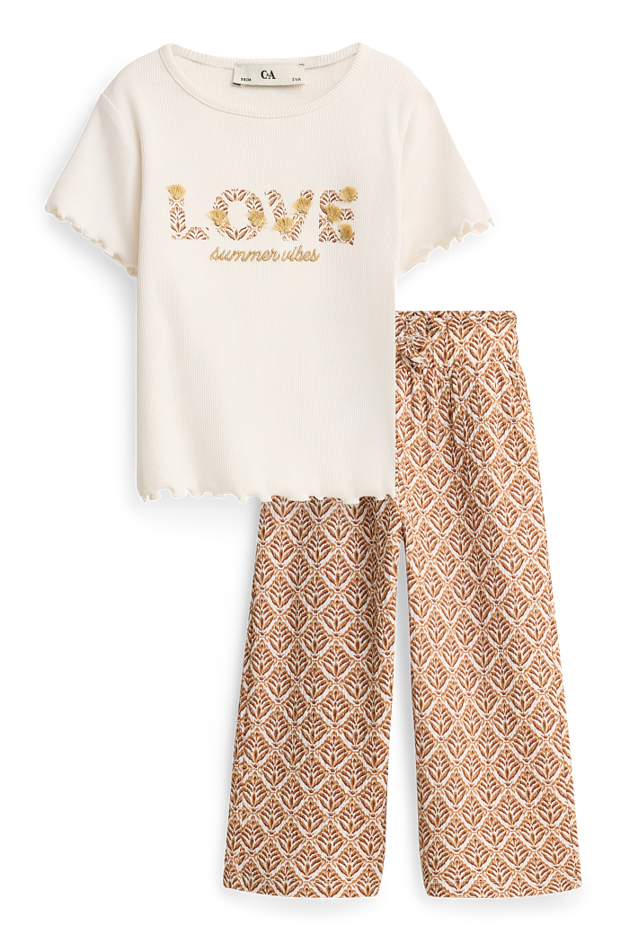 C&A Set-Kurzarmshirt und Stoffhose-2 teilig, Weiß, Größe: 98