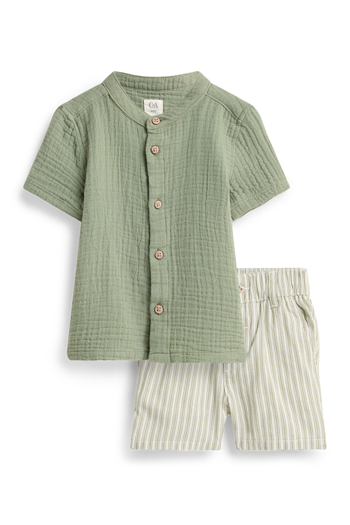 C&A Baby-Outfit-Hemd und Shorts-2 teilig, Grün, Größe: 98