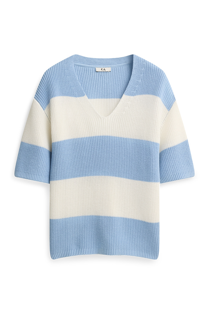 C&A Strickpullover-kurzarm-gerippt-gestreift, Blau, Größe: XS