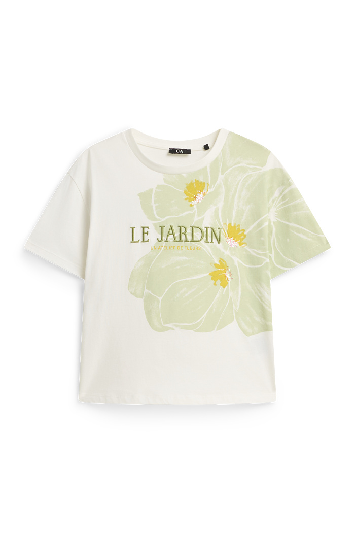 C&A T-Shirt-Relaxed Fit-Glanz-Effekt-geblümt, Weiß, Größe: M