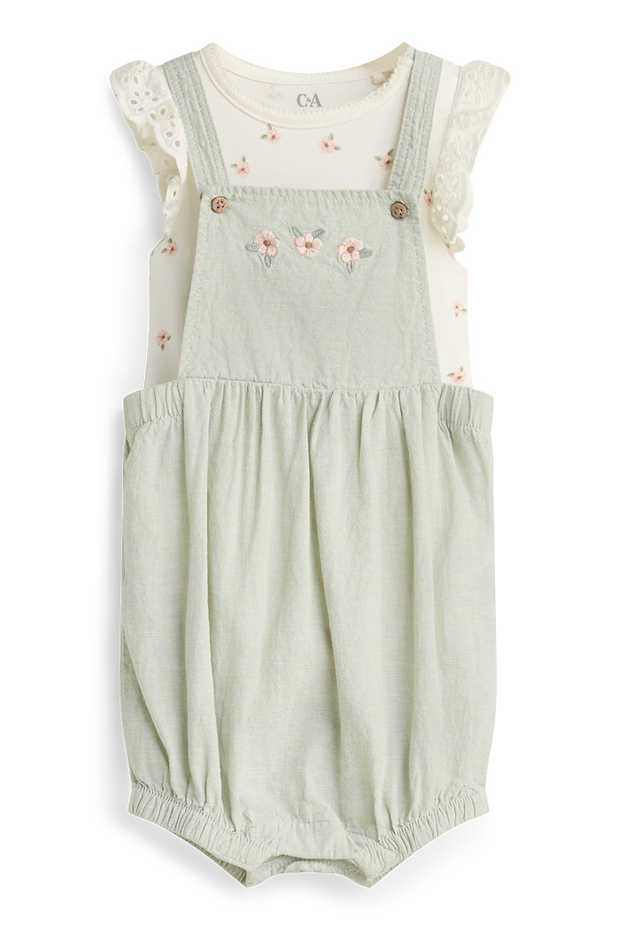 C&A Blümchen-Erstlingsoutfit-2 teilig, Grün, Größe: 56