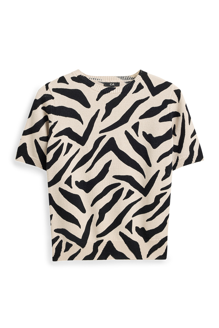 C&A Strickpullover-kurzarm-gemustert, Schwarz, Größe: XL