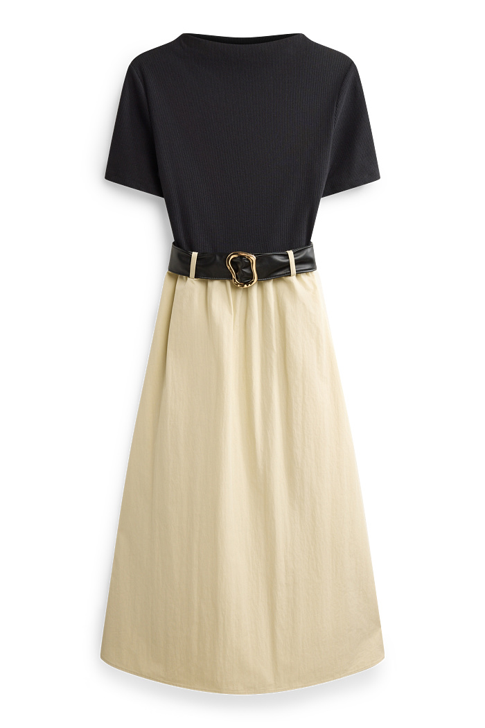 C&A Fit & Flare Kleid mit Gürtel, Schwarz, Größe: M