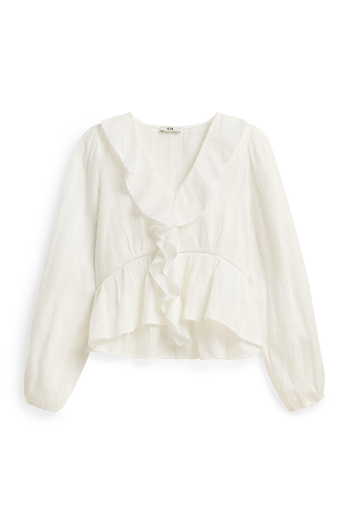 C&A Bluse mit V-Ausschnitt, Weiß, Größe: 40