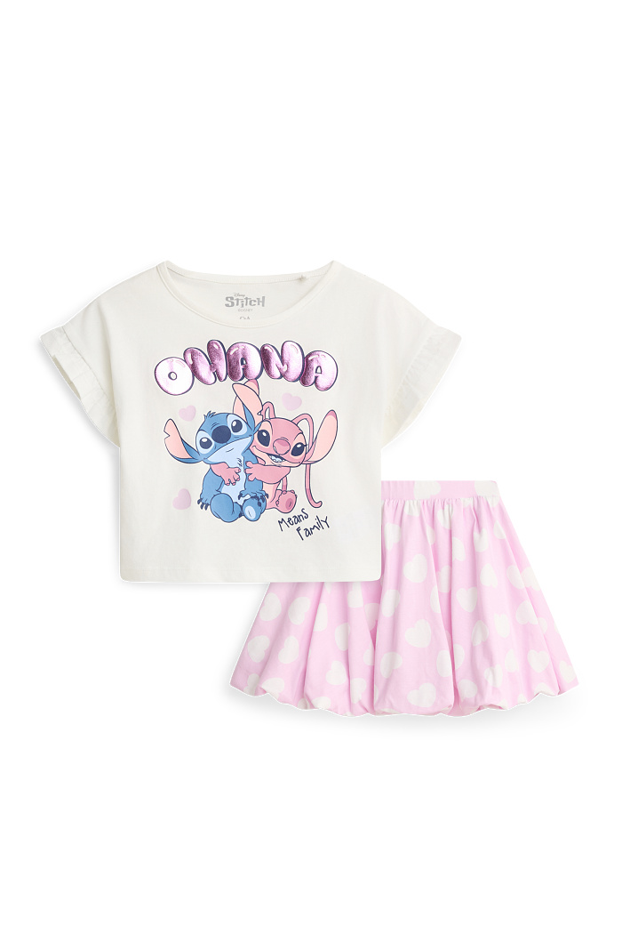 C&A Lilo & Stitch-Set-Kurzarmshirt und Rock-2 teilig, Weiß, Größe: 122