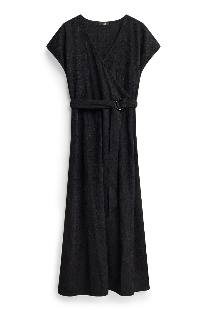 C&A Fit & Flare Kleid mit Gürtel-geblümt-strukturiert, Schwarz, Größe: S