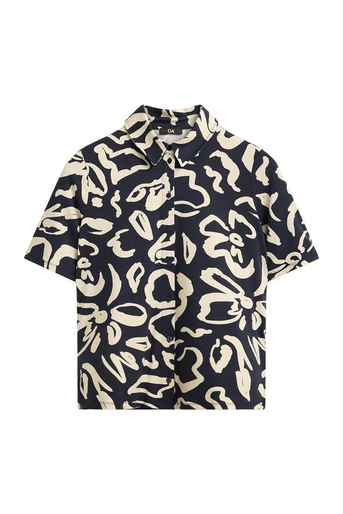 C&A Hemdbluse-geblümt, Blau, Größe: M