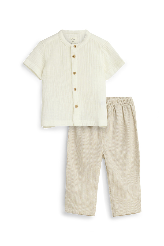 C&A Baby-Outfit mit Leinen-Anteil-2 teilig-strukturiert, Weiß, Größe: 104