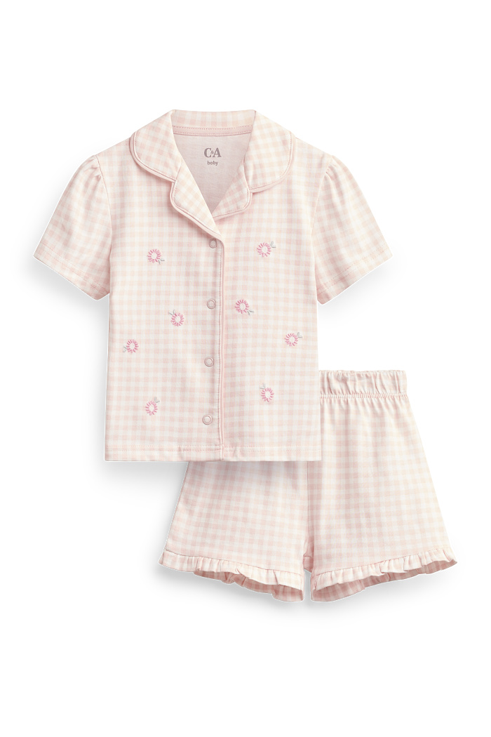 C&A Blümchen-Baby-Pyjama-2 teilig-kariert, Rosa, Größe: 74
