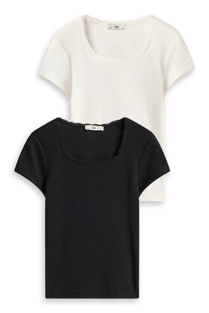 C&A Multipack 2er-Kurzarmshirt-gerippt, Weiß, Größe: 176