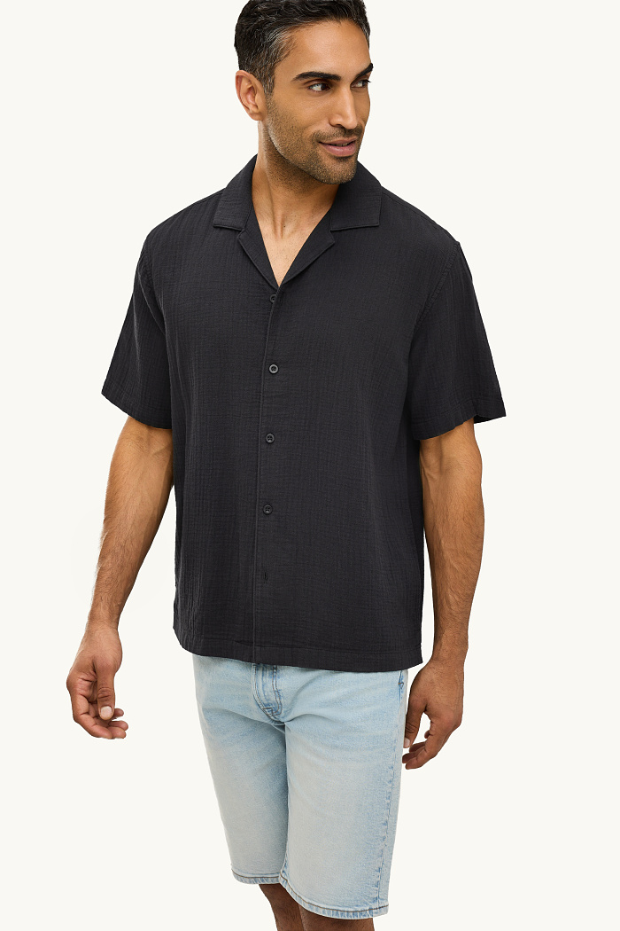 C&A Hemd-Relaxed Fit-Reverskragen, Schwarz, Größe: 2XL