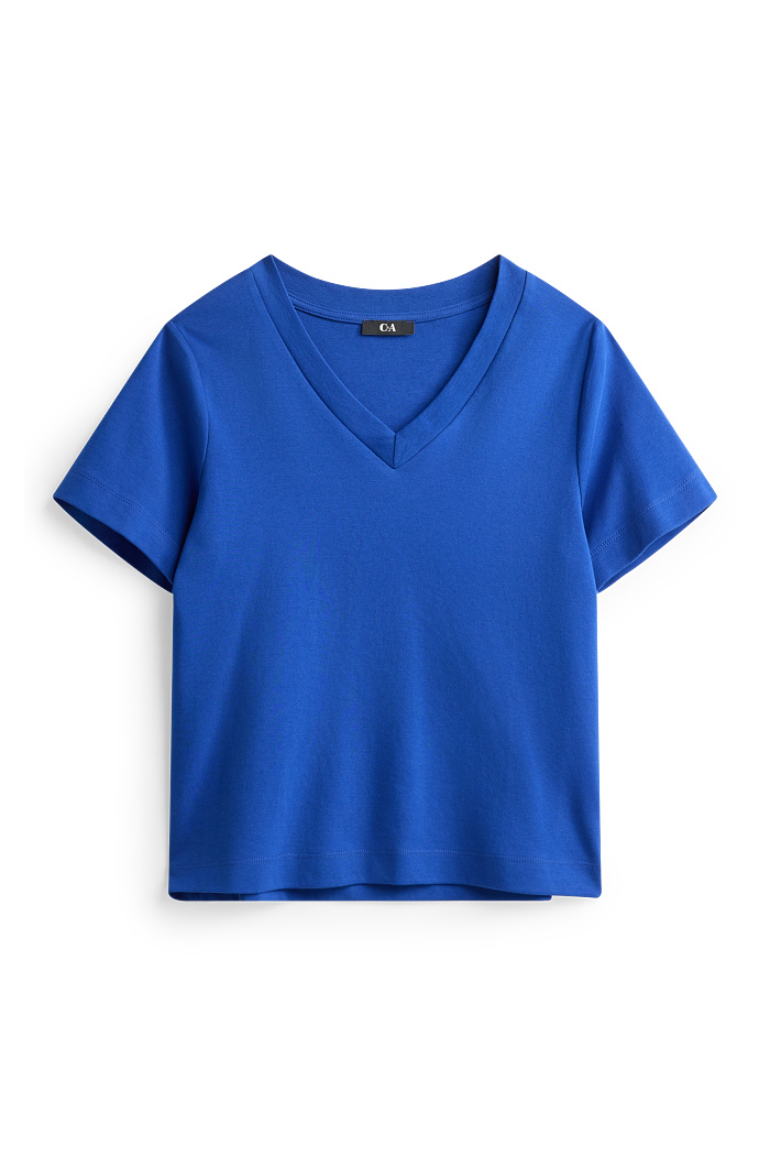 C&A T-Shirt mit V-Ausschnitt-Regular Fit, Blau, Größe: S