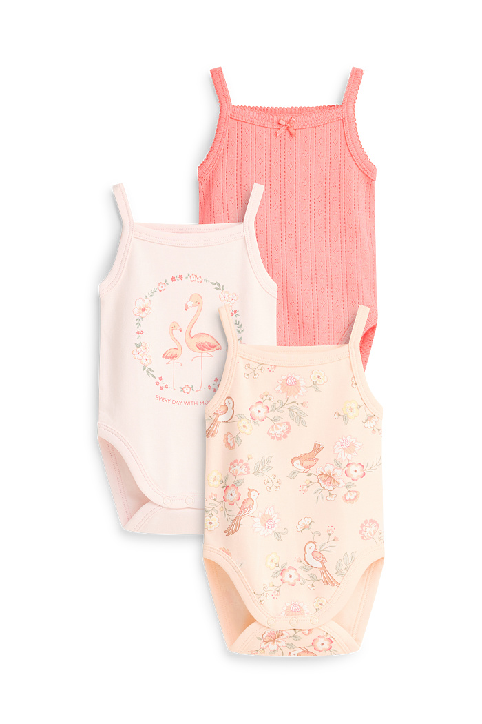 C&A Multipack 3er-Vögelchen und Blümchen-Baby-Body, Pink, Größe: 62