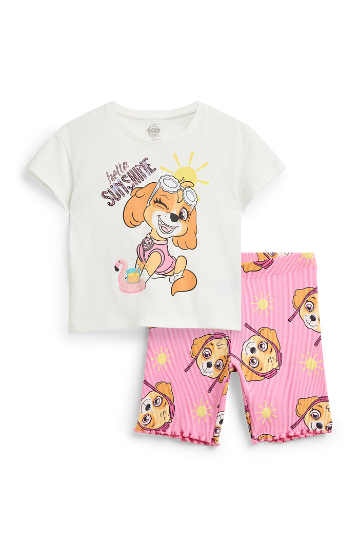 C&A PAW PATROL-Set-Kurzarmshirt und Leggings-gerippt, Weiß, Größe: 122