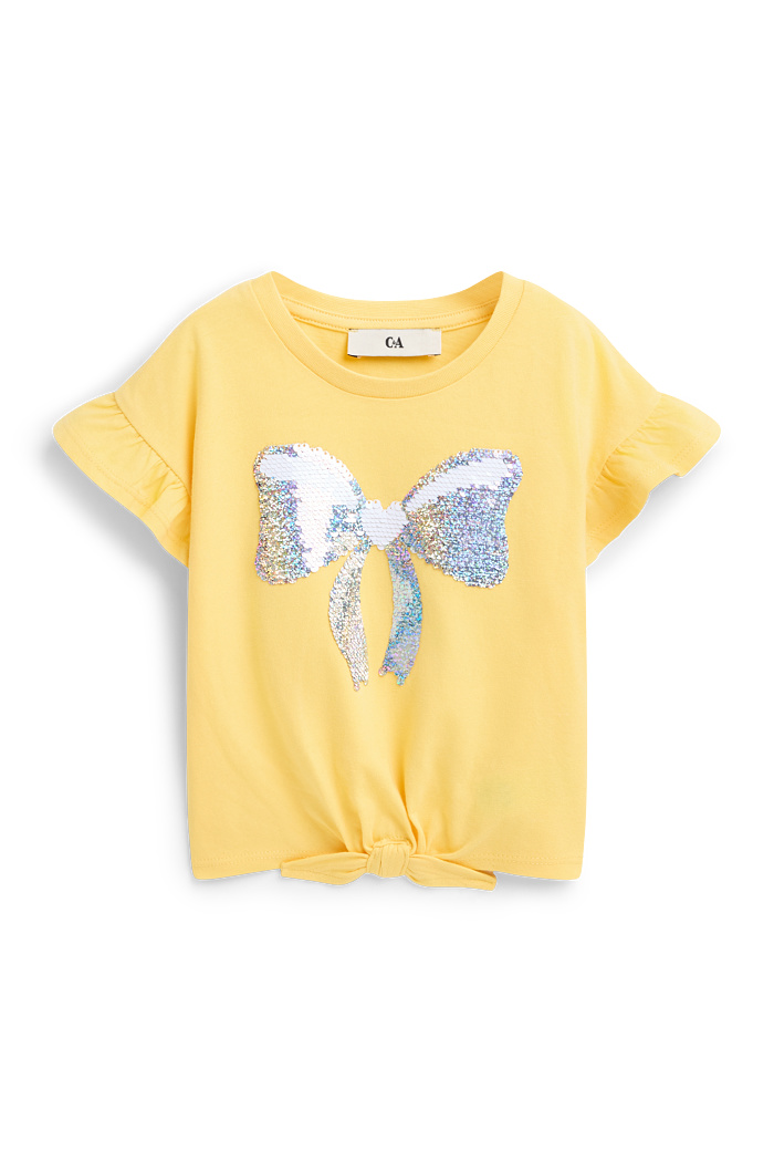 C&A Schleifchen-Kurzarmshirt-Glanz-Effekt, Gelb, Größe: 116