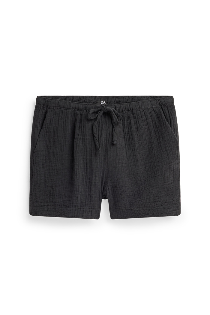 C&A Musselin-Shorts-Mid Waist, Schwarz, Größe: 32