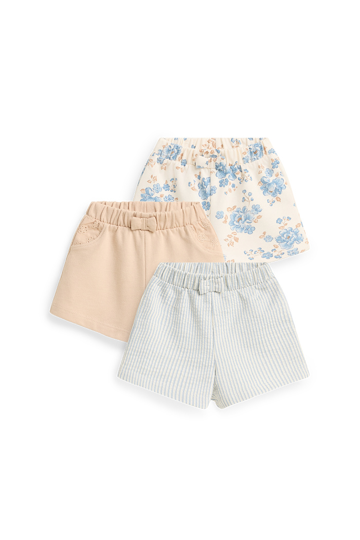 C&A Multipack 3er-Blümchen-Baby-Shorts, Blau, Größe: 62