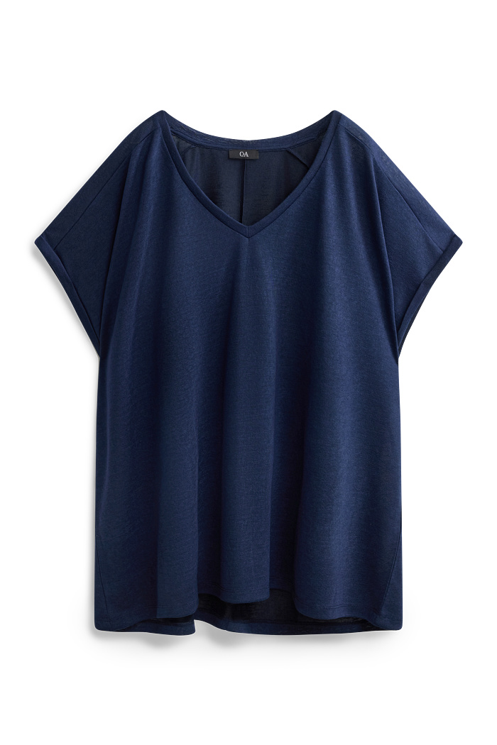 C&A T-Shirt mit V-Ausschnitt-Relaxed Fit, Blau, Größe: XL