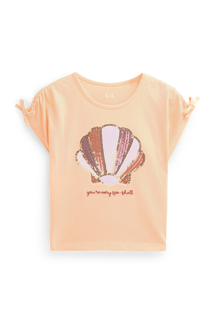 C&A Muschel-Kurzarmshirt-Glanz-Effekt, Orange, Größe: 134