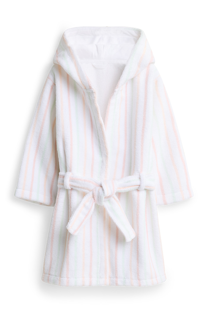 C&A Baby-Frottee-Bademantel mit Kapuze-gestreift, Weiß, Größe: 80-86