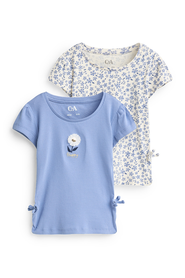 C&A Multipack 2er-Blume-Kurzarmshirt-gerippt, Weiß, Größe: 104