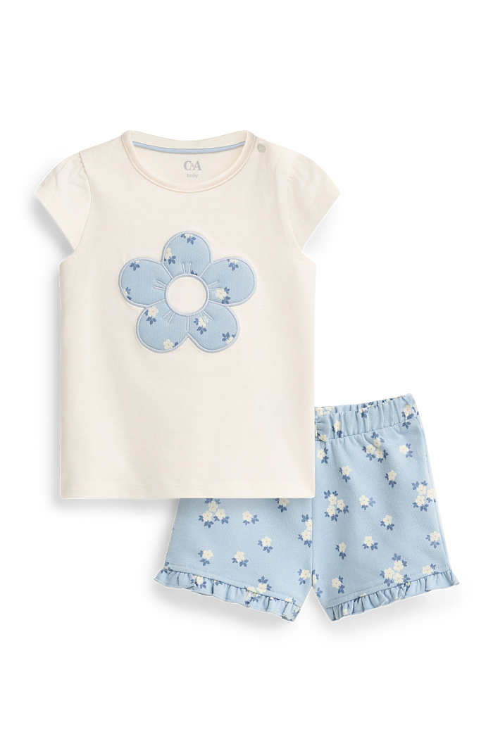 C&A Blümchen-Baby-Outfit-2 teilig, Weiß, Größe: 80