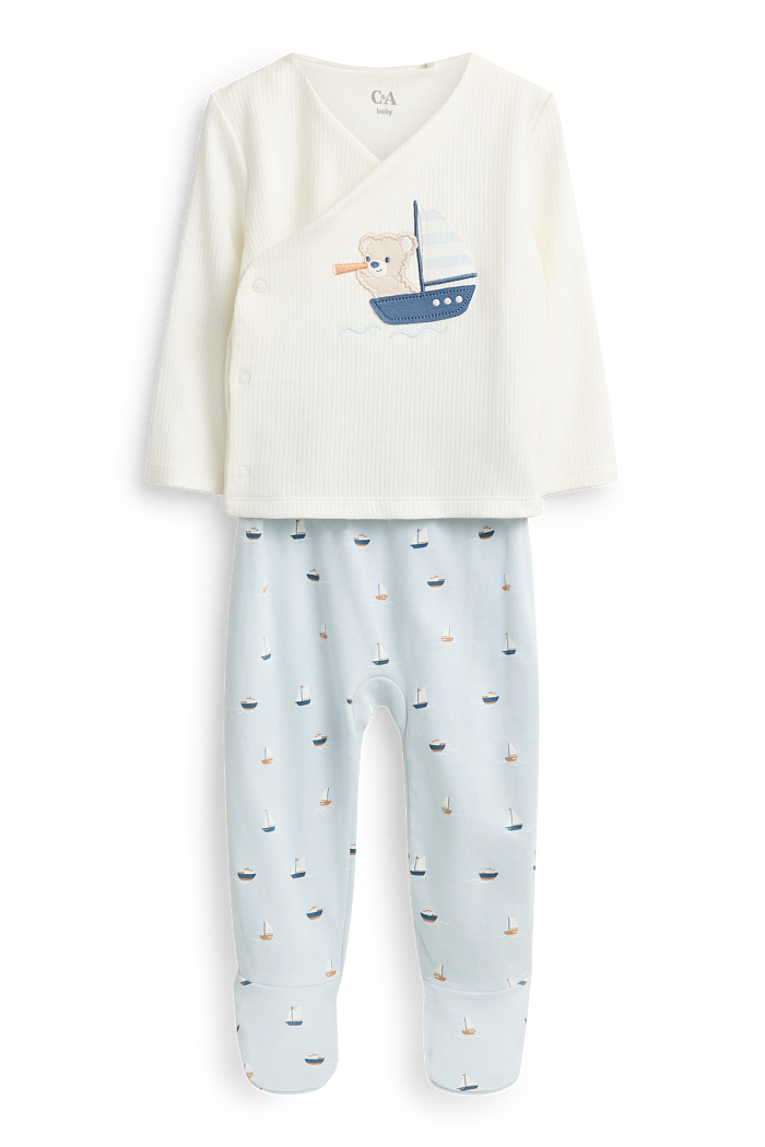 C&A Teddybär und Segelboot-Erstlingsoutfit-2 teilig, Weiß, Größe: 62