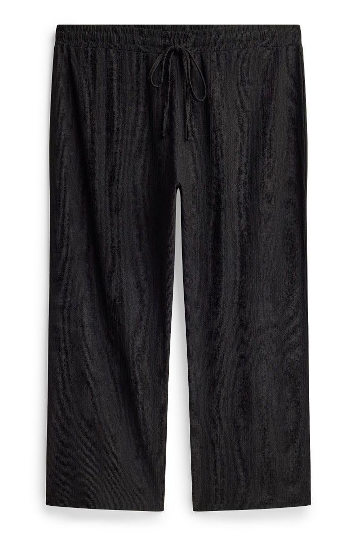 C&A Jersey-Hose-Mid Waist-Wide Leg-strukturiert, Schwarz, Größe: 3XL