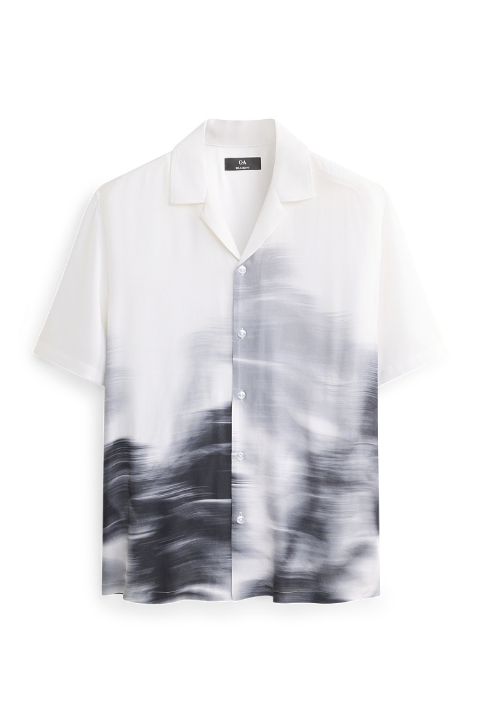 C&A Hemd-Relaxed Fit-Reverskragen-gemustert, Weiß, Größe: 2XL