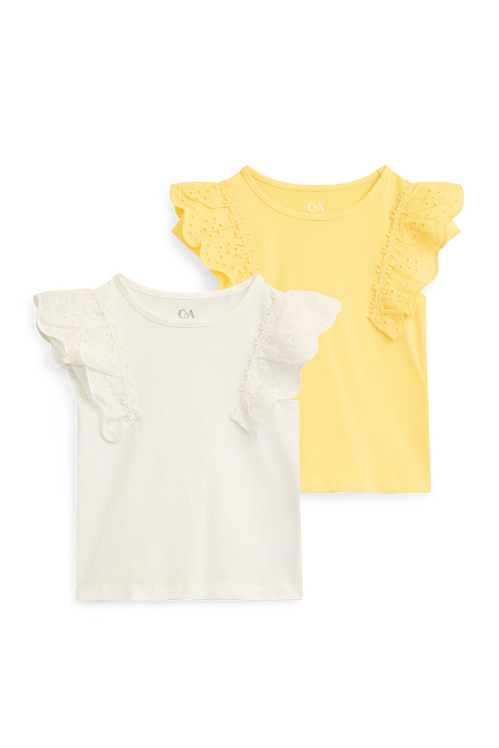 C&A Multipack 2er-Kurzarmshirt-Broderie Anglaise, Gelb, Größe: 134