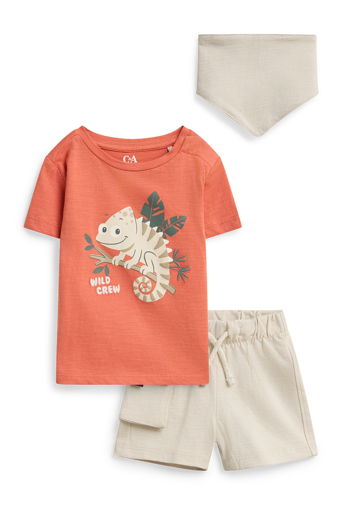 C&A Chamäleon-Baby-Outfit-3 teilig, Orange, Größe: 74