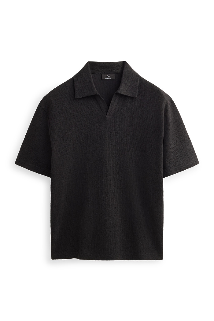 C&A Strick-Poloshirt-Relaxed Fit, Schwarz, Größe: XL