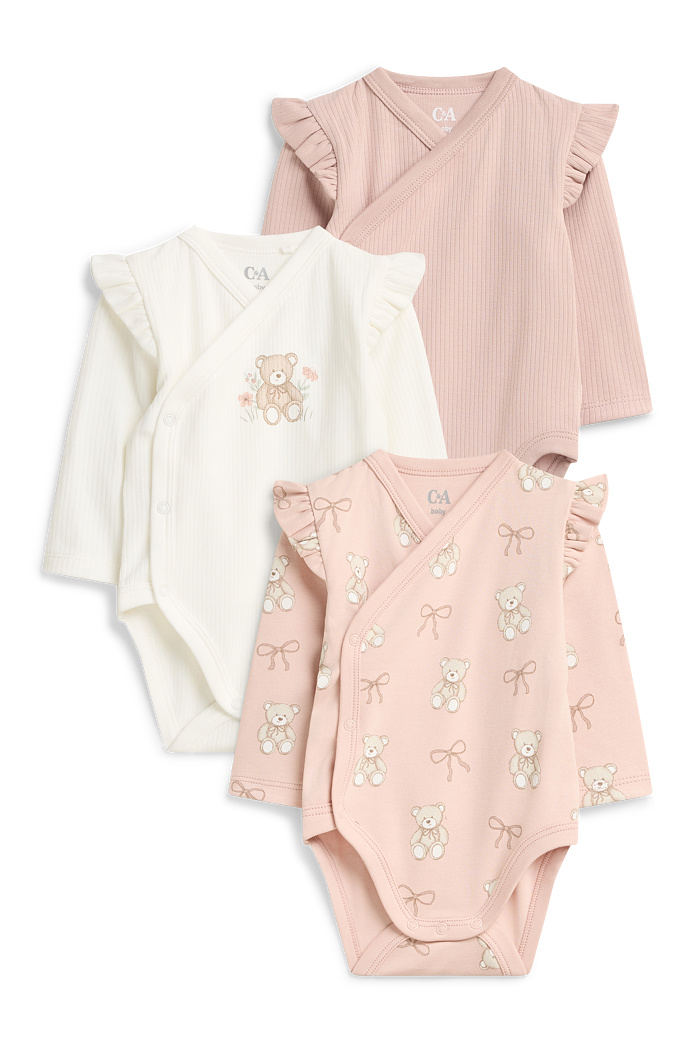 C&A Multipack 3er-Bärchen und Schleifchen-Baby-Wickelbody, Rosa, Größe: 62