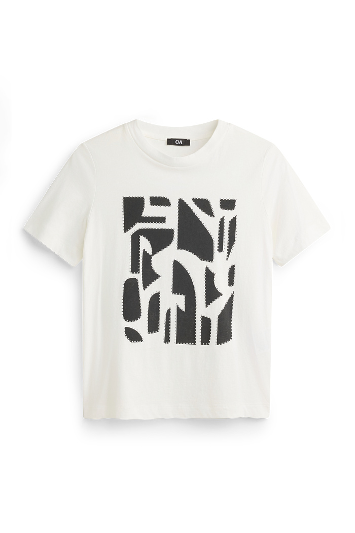 C&A T-Shirt mit Strasssteinen-Regular Fit, Weiß, Größe: L