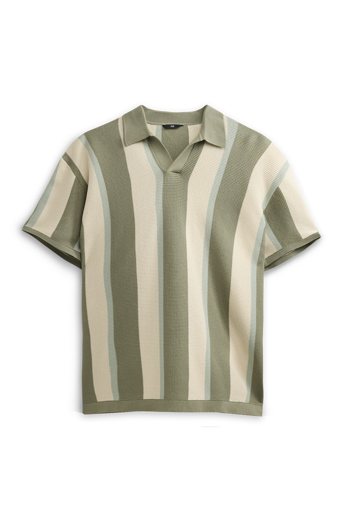 C&A Strick-Poloshirt-Regular Fit-gestreift-strukturiert, Beige, Größe: 5XL