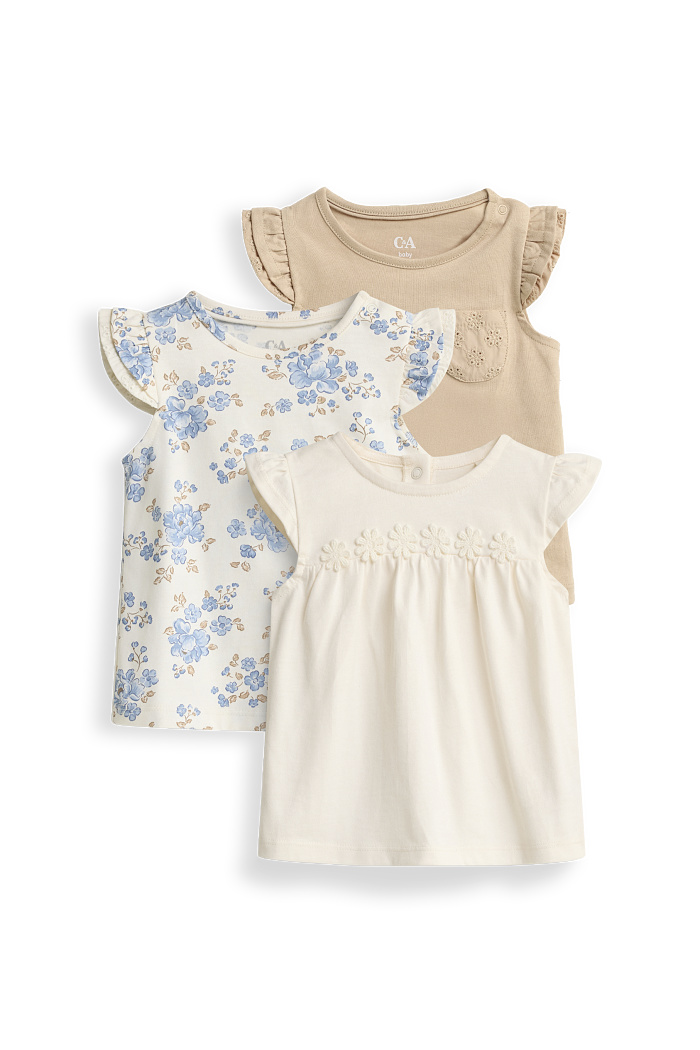 C&A Multipack 3er-Blümchen-Baby-Kurzarmshirt, Weiß, Größe: 74