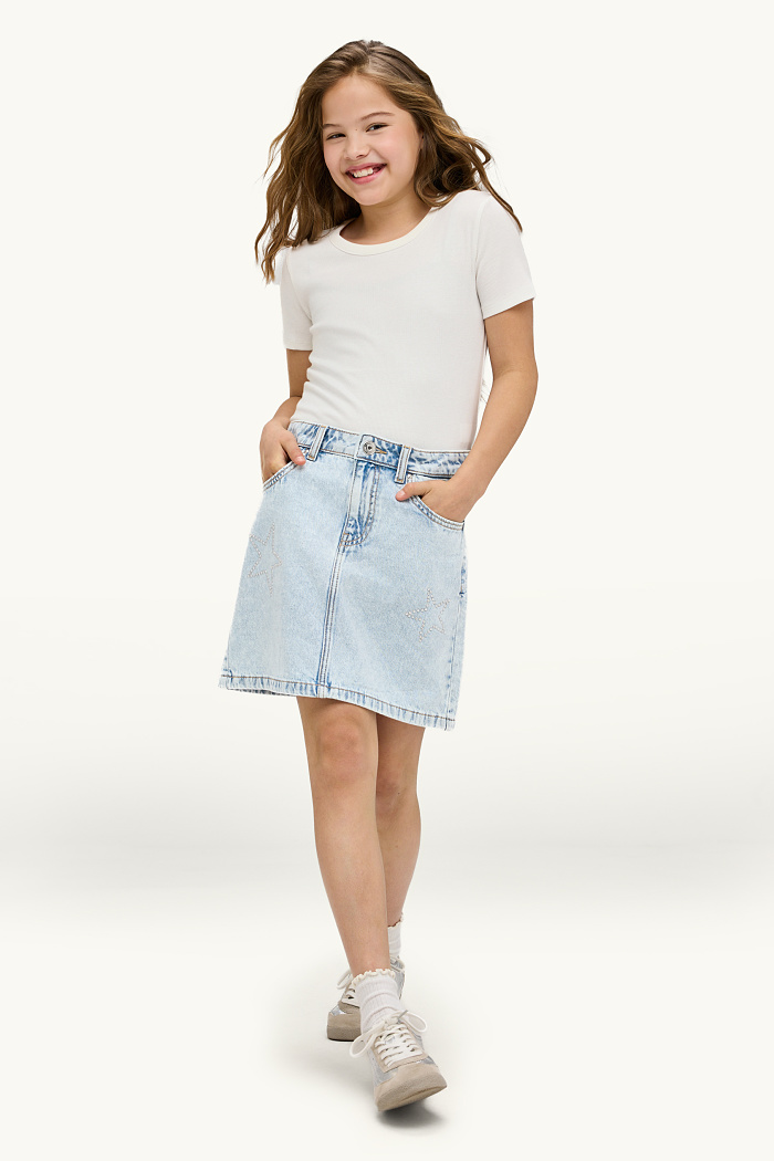 C&A Sterne-Jeansrock mit Strasssteinen, Blau, Größe: 164
