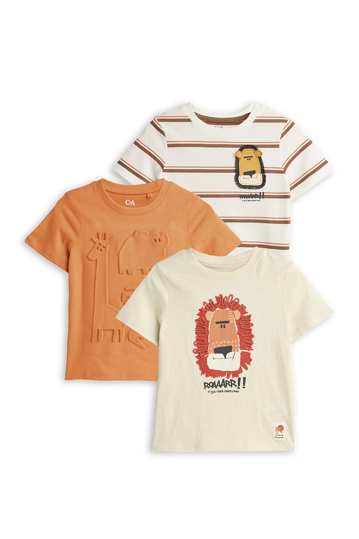 C&A Multipack 3er-Wildtiere-Kurzarmshirt, Weiß, Größe: 140