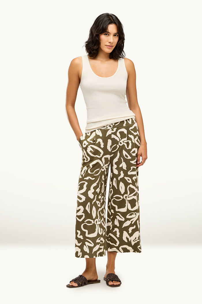 C&A Jersey-Hose-Mid Waist-Straight Fit-geblümt, Braun, Größe: L