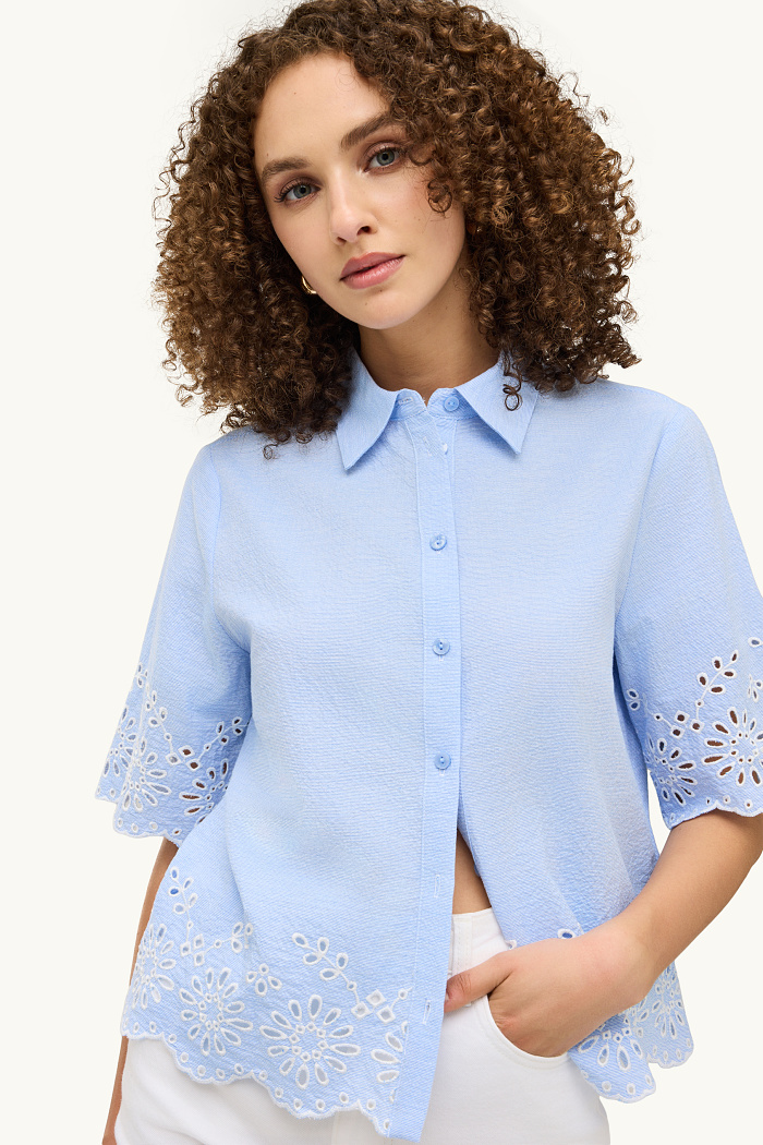 C&A Bluse-Broderie Anglaise, Blau, Größe: 38