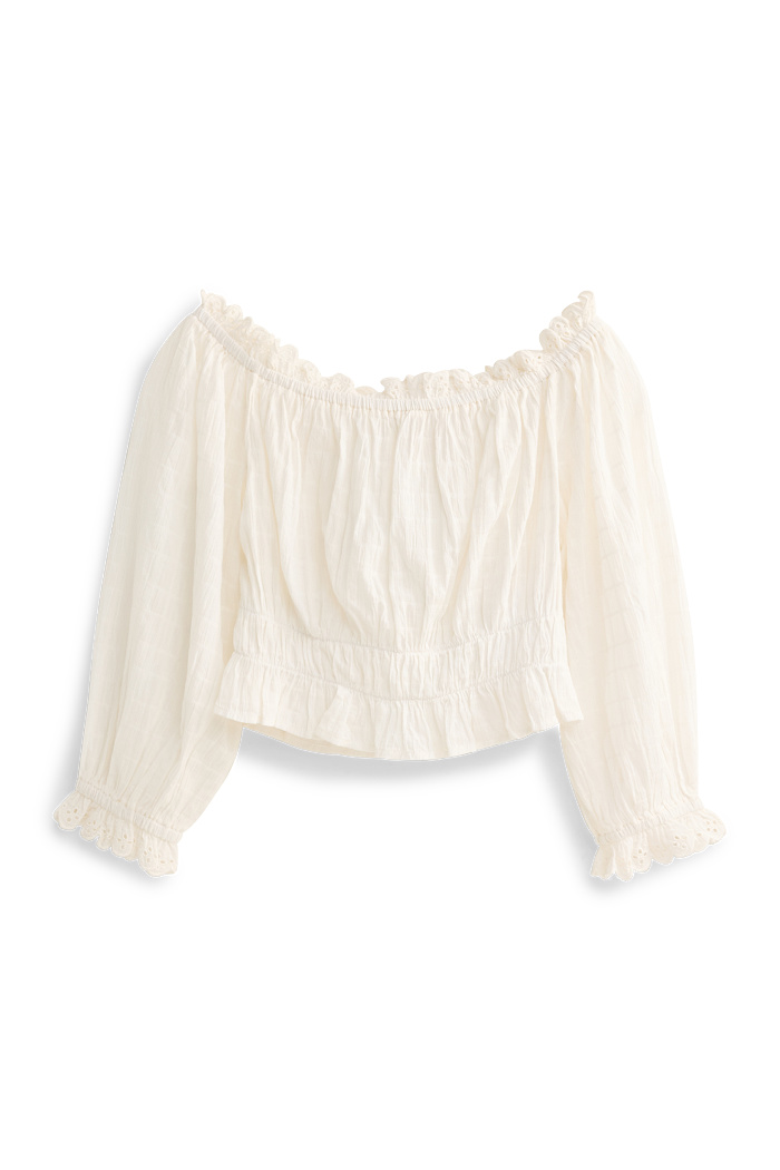 C&A Crop Bluse-gesmokt, Weiß, Größe: 40