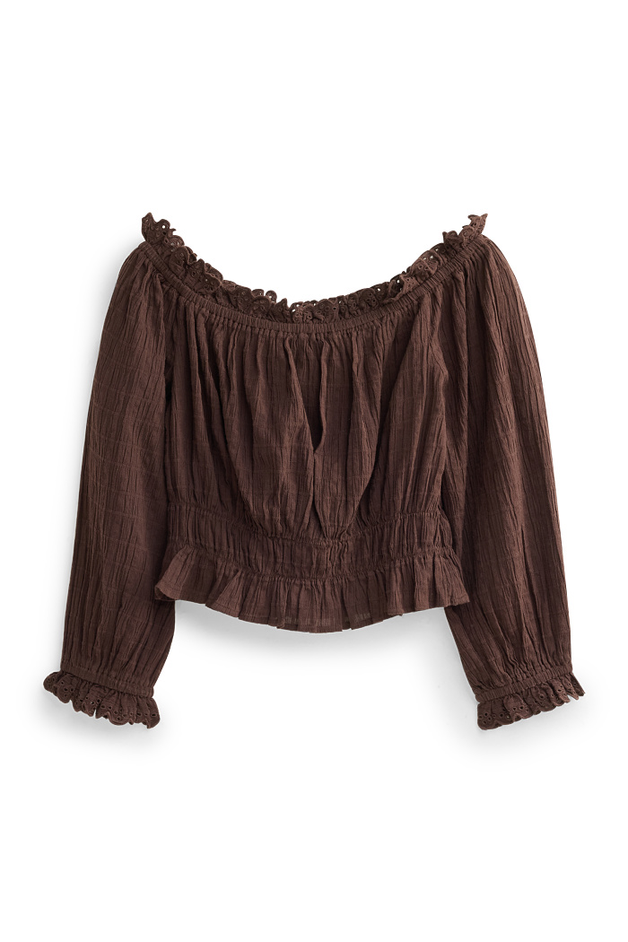 C&A Crop Bluse-gesmokt, Braun, Größe: 36