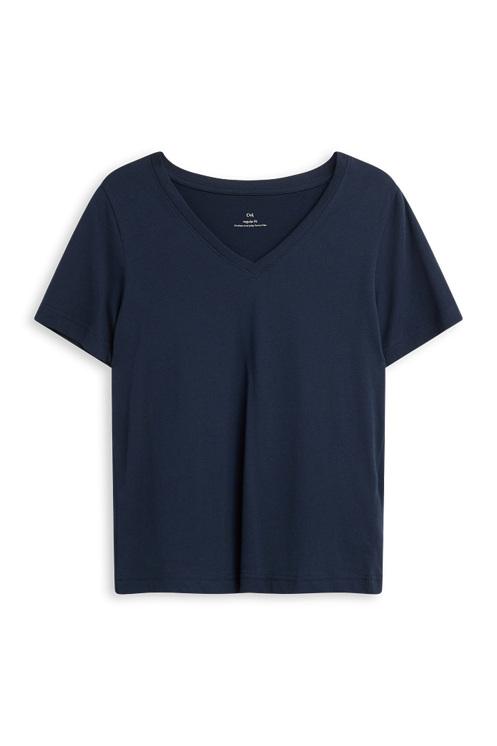 C&A T-Shirt mit V-Ausschnitt-Regular Fit, Blau, Größe: S