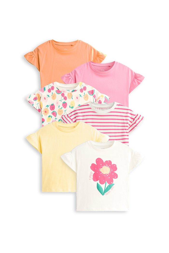 C&A Multipack 6er-Obst und Blume-Kurzarmshirt, Weiß, Größe: 122