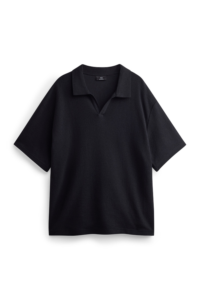 C&A Poloshirt-Relaxed Fit-strukturiert, Schwarz, Größe: 4XL