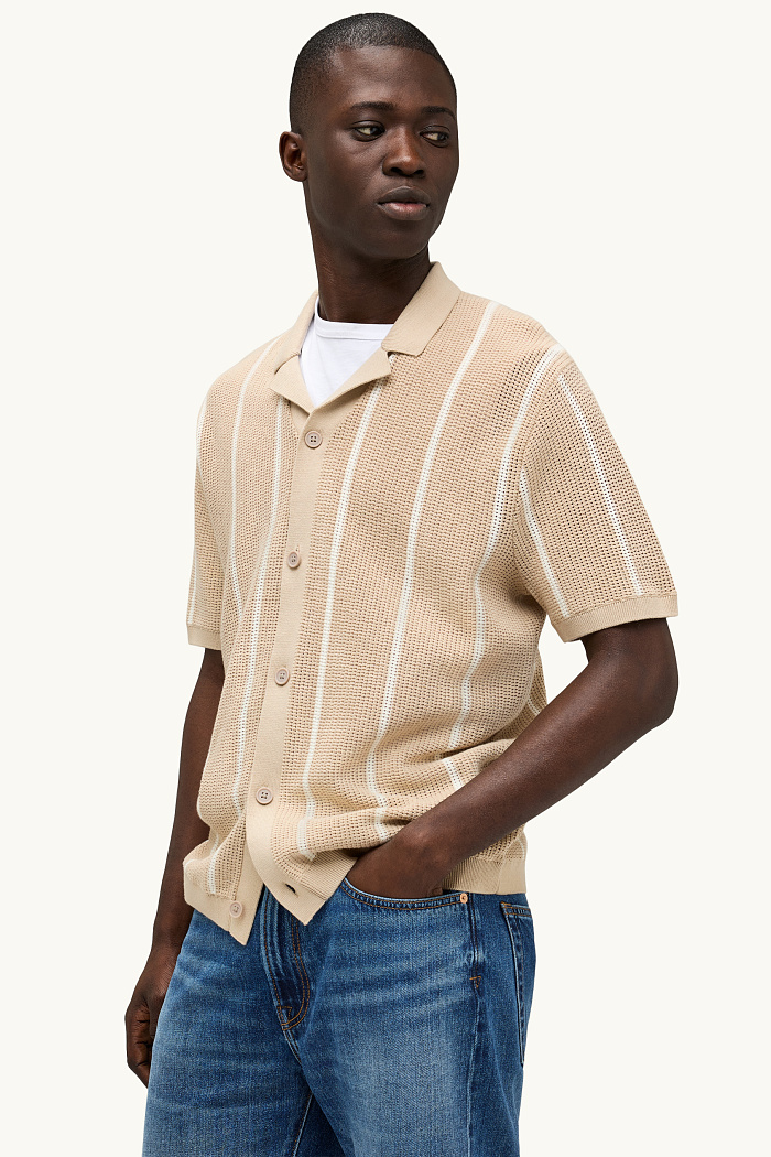 C&A Strick-Hemd-Regular Fit-Reverskragen-gestreift, Beige, Größe: XL